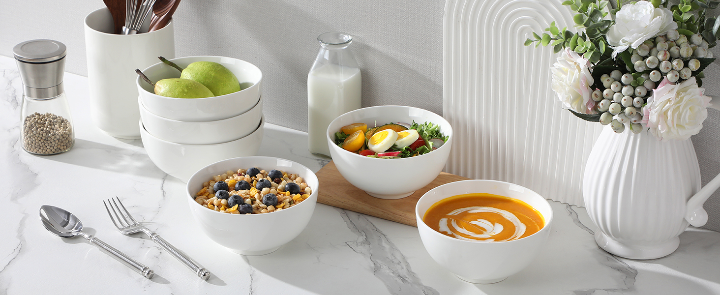 Набір мисок MALACASA, 8 шт., 420 мл, порцеляна. Ідеально для супу, салату, десерту, рамену та фруктів. Розмір 12,8x12,8x6,5 см