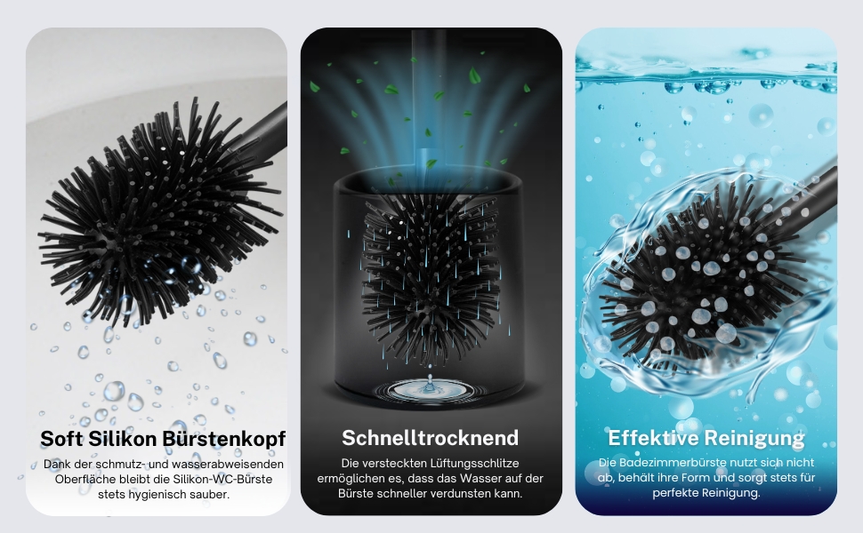 Набір для туалету Cleangang®: щітка для унітазу з тримачем, чорний силікон, швидке висихання, сучасний дизайн