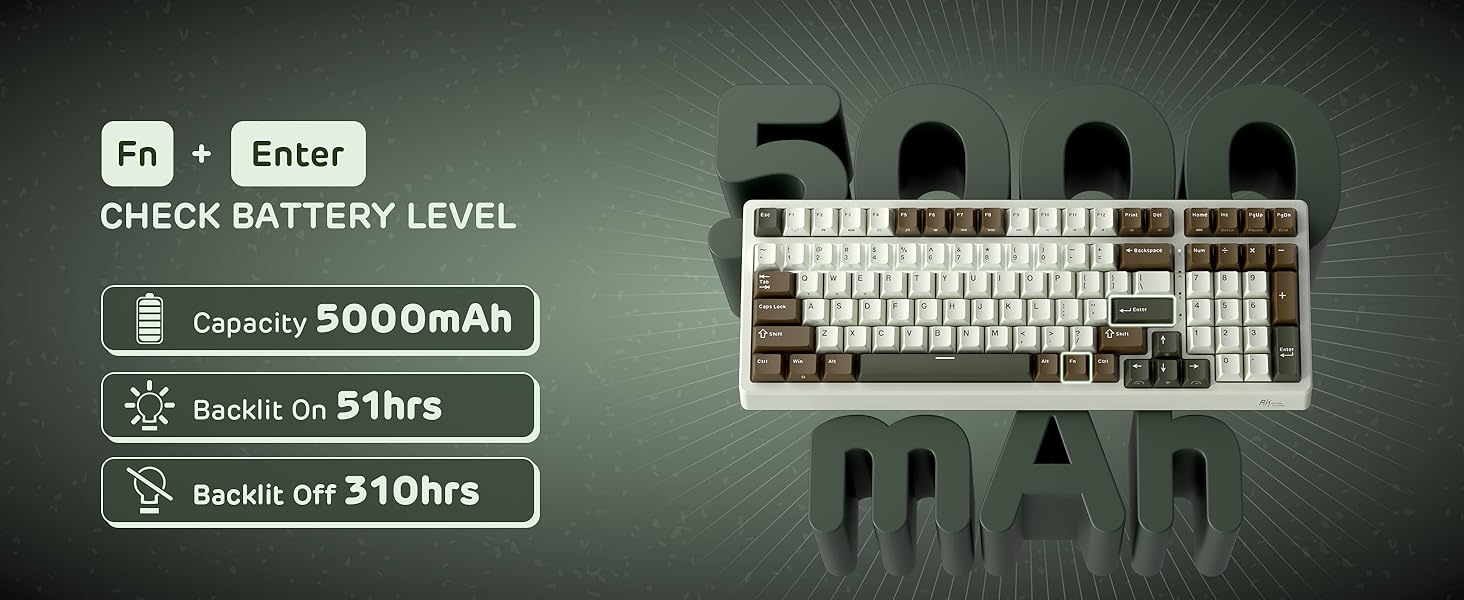 Механічна клавіатура Royal Kludge F99 з NumPad, 95/100 клавіш, Tri-Mode (BT/2.4G/USB-C), Hot-Swap, 5000 mAh, кастомізовані перемикачі (Beige/Green)