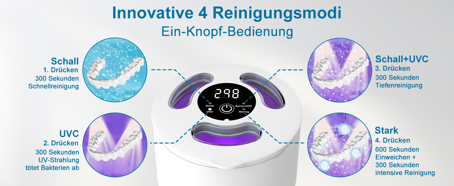 Ультразвуковий очищувач для кап, з УФ-стерилізацією 45 кГц, 4 режими - для кап, брекетів, елайнерів (білий)