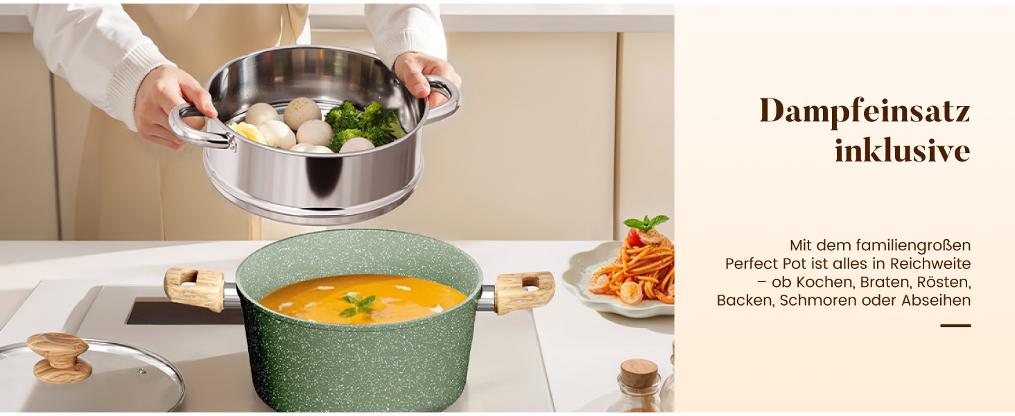 Набір посуду Kitchen Academy для індукційних плит, 17 предметів, антипригарне покриття, зелений