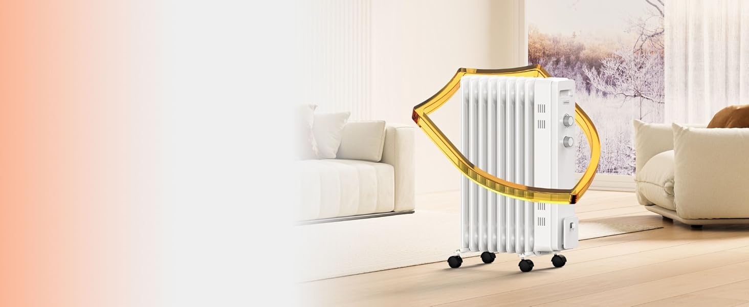 Електричний масляний радіатор VonHaus 2000W з 9 ребрами, 3 режими, термостат, 4 колеса, 1.5м кабель (білий)