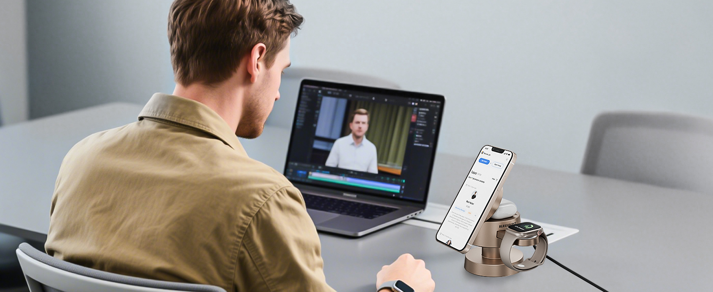 База для бездротової зарядки 4-в-1 для iPhone 17/16/15/14 Pro Max з нічним світлом, сумісна з Apple Watch та AirPods (Золота)