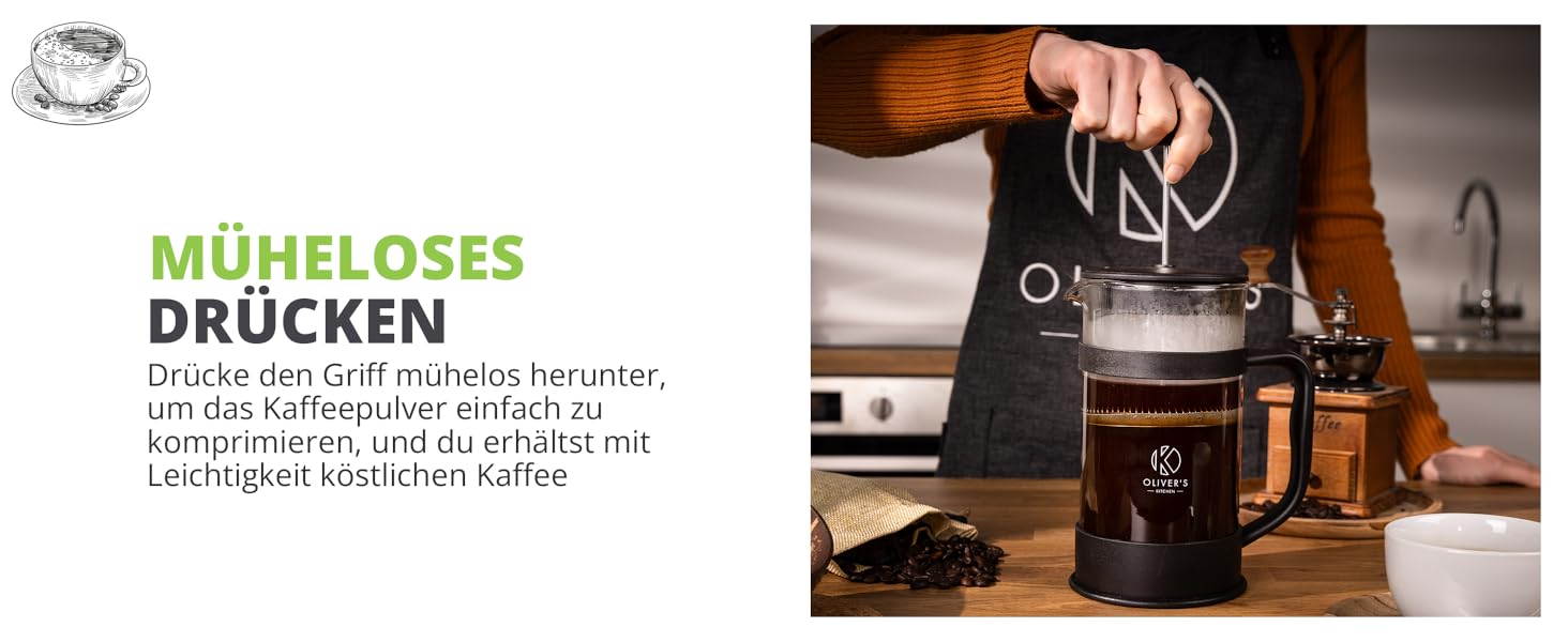 Френч-прес Oliver's Kitchen® - 1 літр, чорний: для автентичного кавового смаку