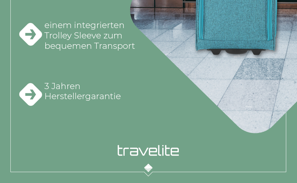 Чемодан ручної поклажі Travelite, 43 см, 28 л, Petrol (з сумкою для ліквідів)