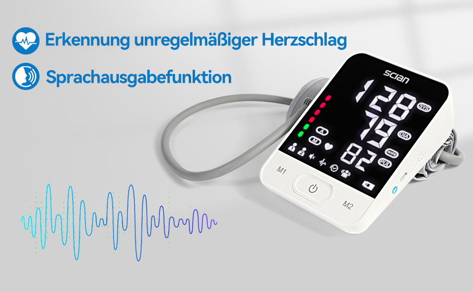 Тонометр на плече Scian для дому, автоматичний, LED-дисплей, 2 користувачі, 200 пам'ять, USB-C, DE-587-I5S