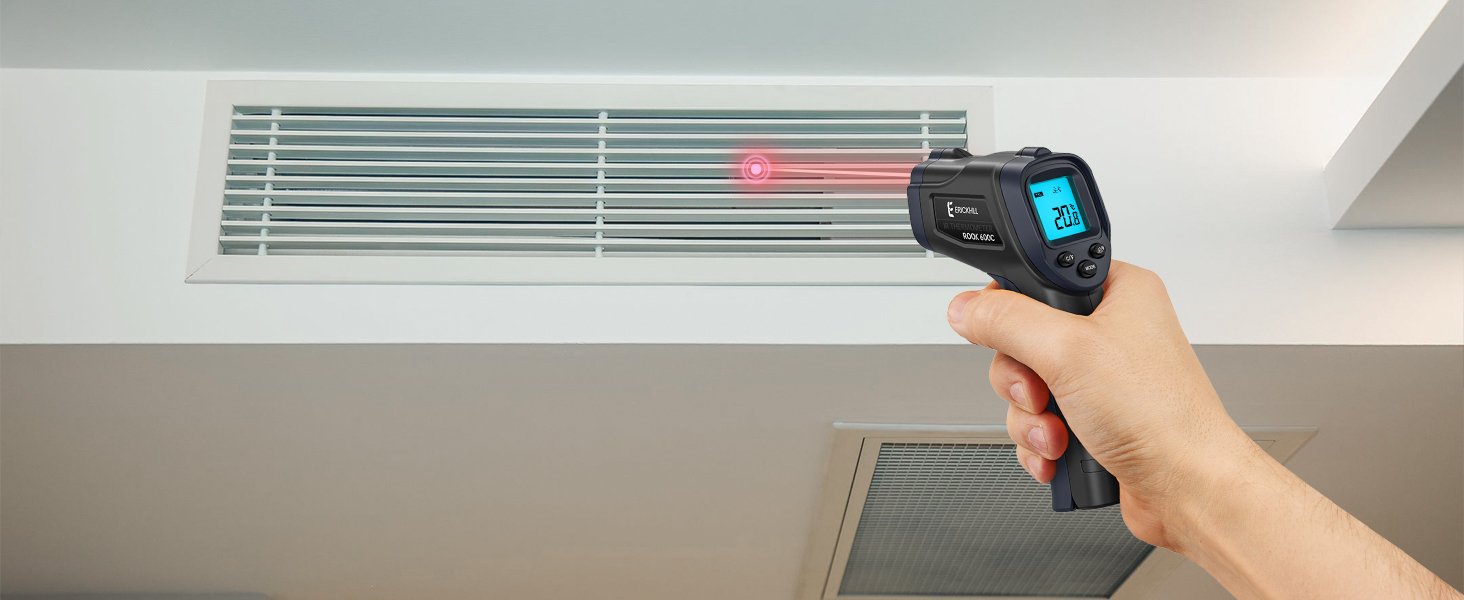 Інфрачервоний термометр ERICKHILL -50℃~600℃ безконтактний лазерний пістолет для вимірювання температури з LCD-дисплеєм, регульованою емісією - для приготування їжі/барбекю/морозильної камери/промисловості, чорний/синій, 600℃, базова версія