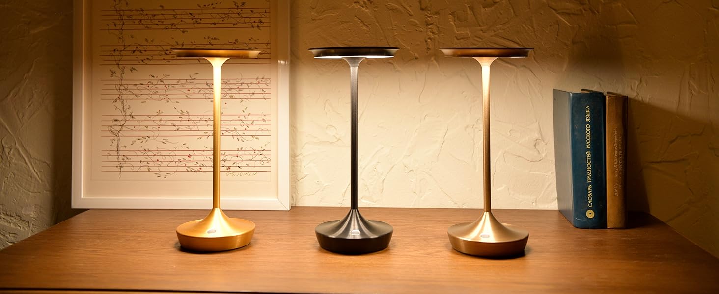 LED настільна лампа бездротова IP54 для вулиці та дому: перезарядна, сенсорна, 3 кольори, 6000mAh, 2 шт.