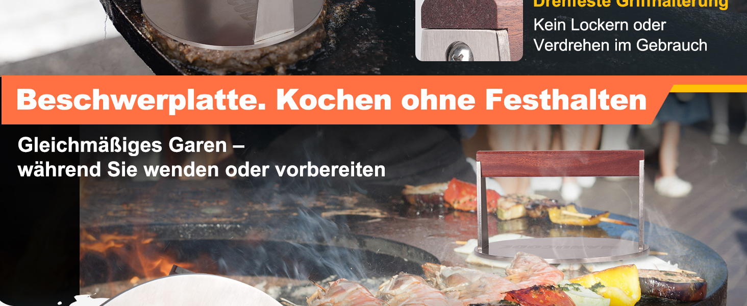 Прес для smash-бургерів із нержавіючої сталі, круглий, 17 см, 1000 г — Вага для стейків та бургерів