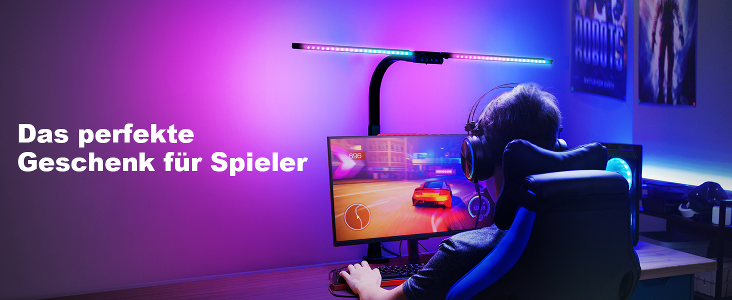 SIBRILLE Dual-Head LED Desk Lamp - Dimmable, Adjustable, RGB, Eye Protection for Office & Home