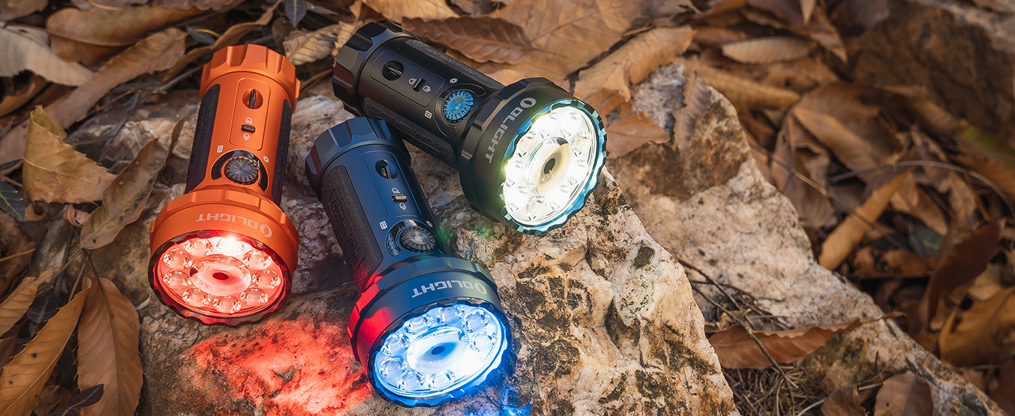 OLIGHT Marauder Mini LED ліхтар Super Hell 7000 Lumen, 600 метрів, перезарядна модель з прожектором та світловим потоком, 3 кольори LED з датчиком відстані, для активного відпочинку (чорний)