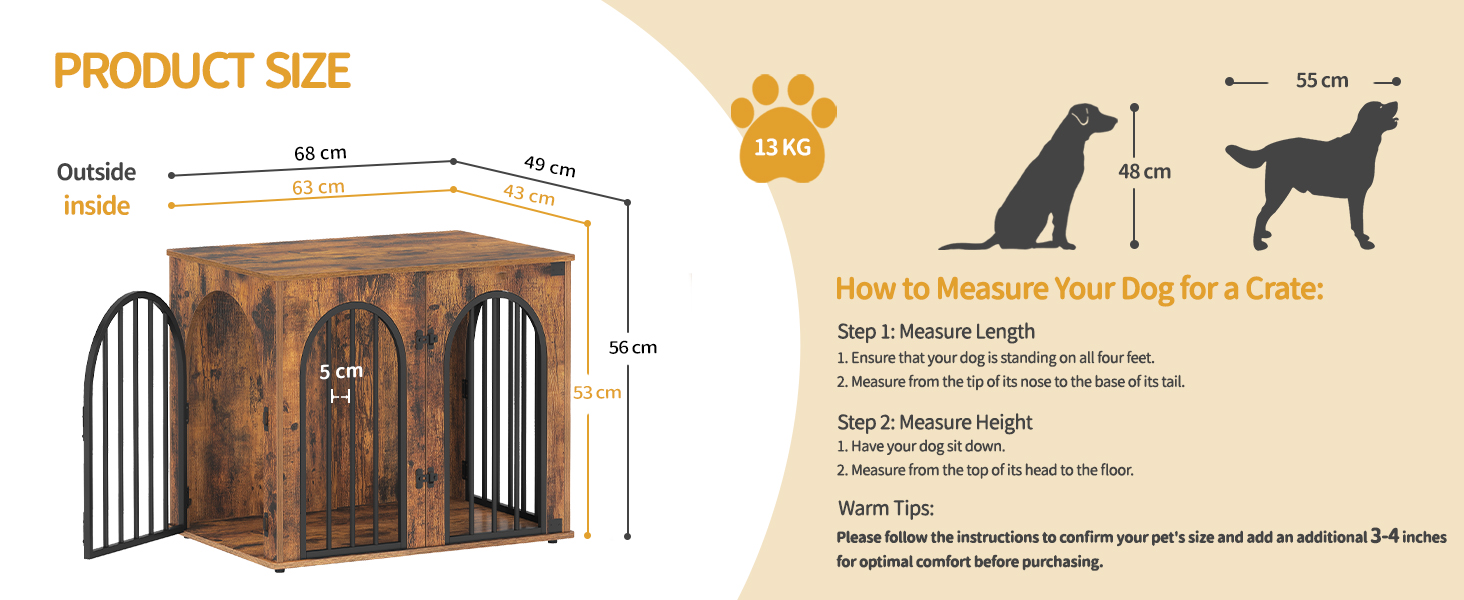 Клітка для собак Hzuaneri, 68x49x56 см, 3 двері, вінтажний колір, для дому, міцна, DFC85501B