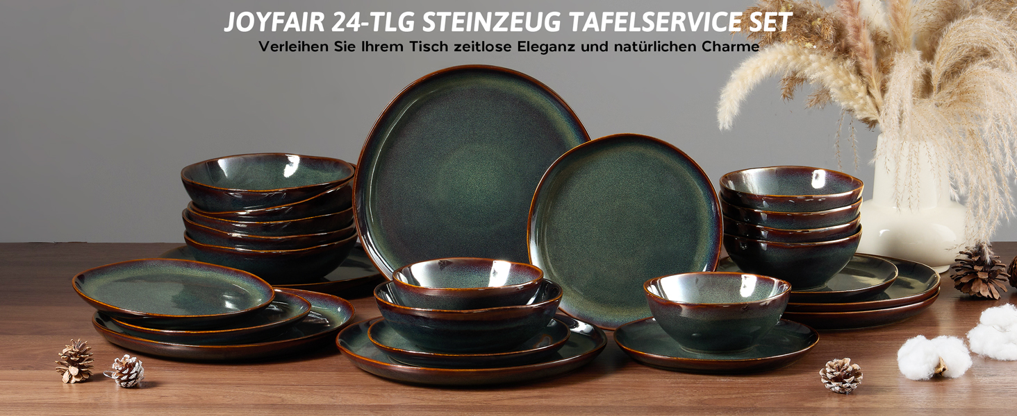Сервіз Joyfair на 6 осіб, 24 предмети, кераміка, реактивний Tundra Green