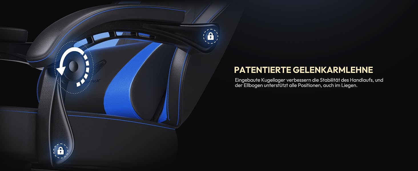 Геймерське крісло Dowinx Racing з підтримкою попереку, шкіра PU, до 150 кг, чорно-синій
