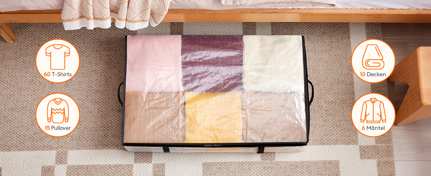 Органайзер для зберігання під ліжком Lifewit, 4 шт., 60л, прозорий, для ковдр, одягу, з посиленими ручками