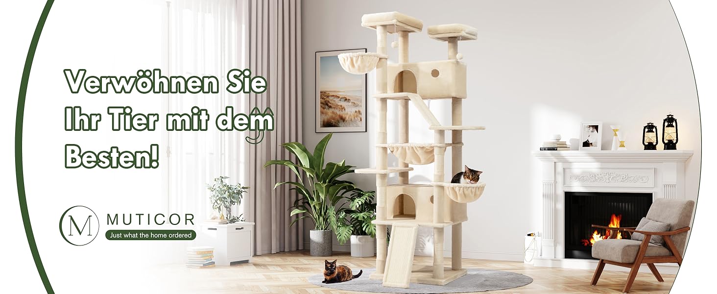 Котячий будиночок MUTICOR – великий когтетоп з декількома рівнями, 206 см, бежевий