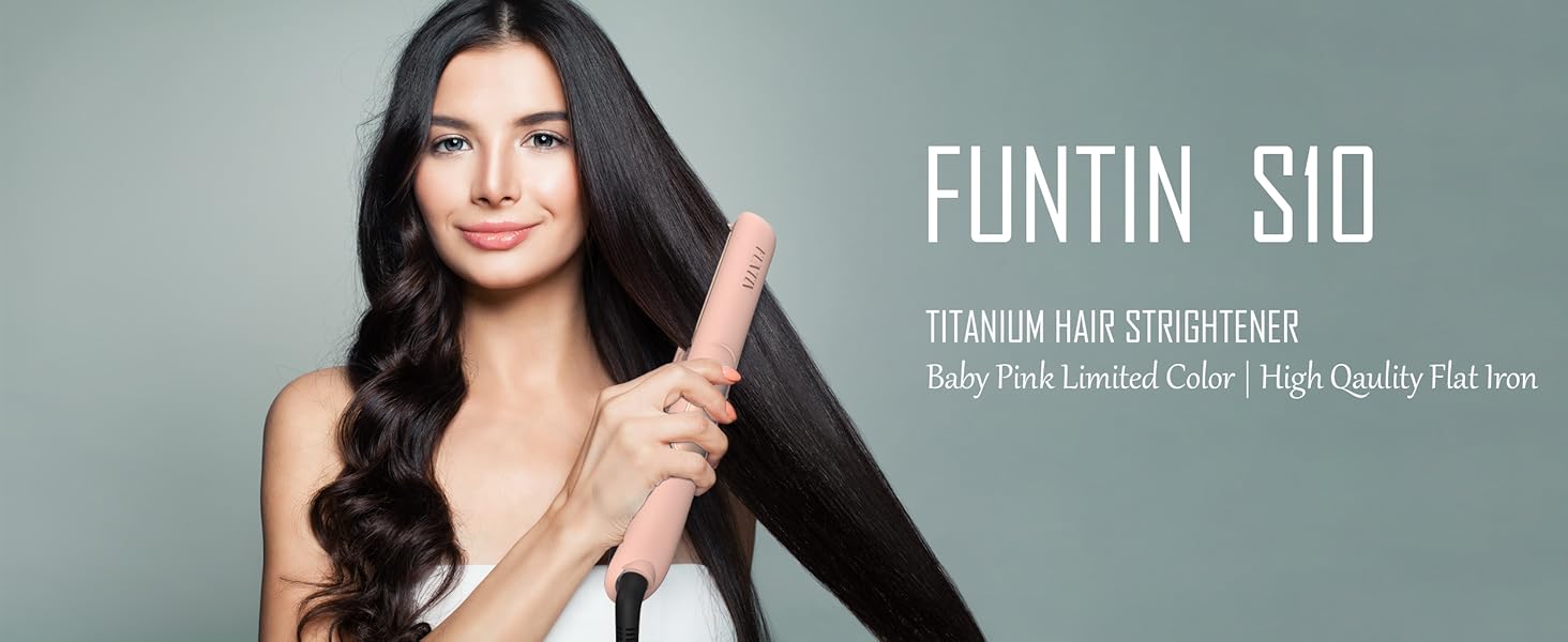Випрямляч для волосся FUNTIN S10 - 100% титаніове покриття, іонізація, 2.5 см (рожевий)
