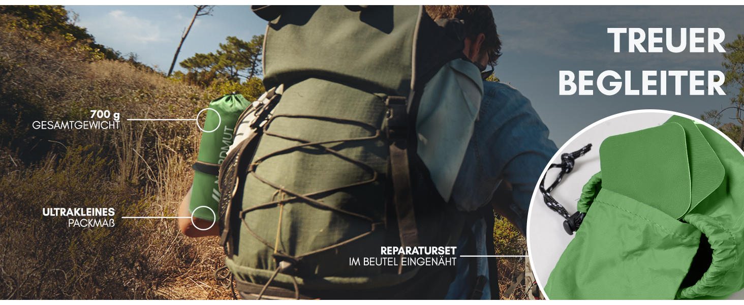 Килимок для кемпінгу NORDMUT® Isomatte Outdoor з ремкомплектом | Легкий килимок для туризму, пікніків та відпочинку на природі - компактний, зелений