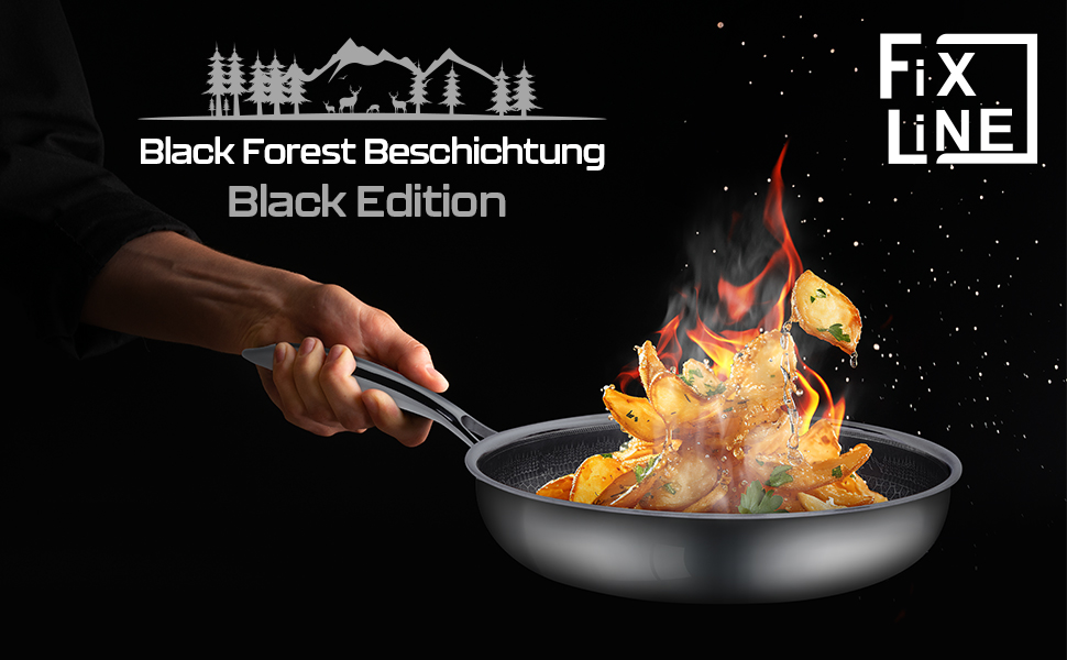 FIXLINE Black Forest Non-Stick Frying Pan - 28cm - Red Design - PTFE-Free - Compatible with All Cooktops (including Induction) - Oven Safe up to 250°C - Easy Cleaning - Ideal Gift