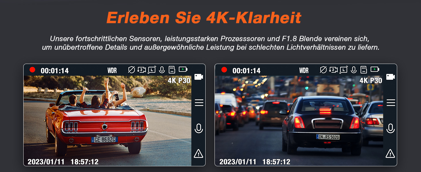 iZEEKER 4K відеореєстратор для авто, 2160P WiFi, 32GB карта, нічне бачення, Loop-запис, G-сенсор, 24h паркінг, WDR
