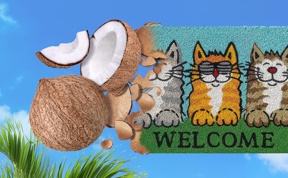 Килимок для домівок з кокосового волокна, 40x60 см - вологостійкий, міцний, для дому та вулиці (Welcome Cats)