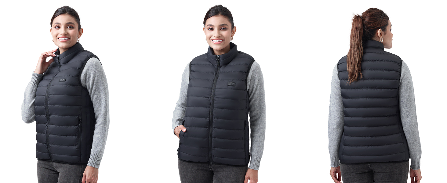 Обогревна жилетка для чоловіків та жінок: тепла зимова жилетка з підігрівом, акумулятор 5V 10000mAh, 3 режими температури, придатна для прання, для активного відпочинку, чорний M