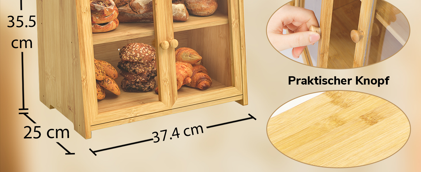 AMBIRD Бак для хліба з бамбука 20л - велика місткість з прозорими акриловими дверцятами, подвійне зберігання з вентиляцією та бічними ручками - зберігає хліб свіжим та організовує кухонний простір, CBBNA002EUAM13