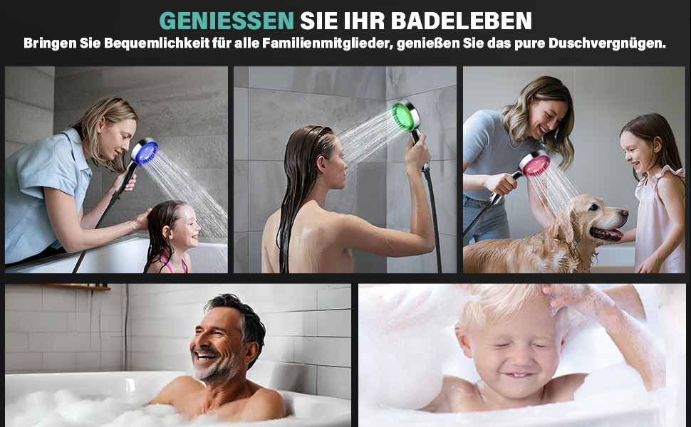 JINYOMFLY LED Shower Head with Lights, Shower Head with LED Lighting, 15CM Shower Head Color Changing, 3 Shower Modes Shower Light, Shower Head Light with Liquid Silicone Nozzle (Round)