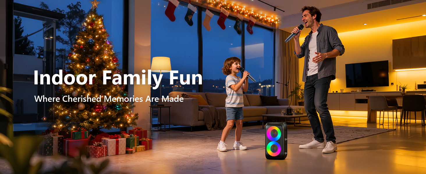 Караоке машина нового покоління 2025 | Система караоке з 2 мікрофонами, Bluetooth, FM, AUX, USB, підтримка TV/Smartphone/iPad | Для вечірок, дня народження, подорожей (Чорний, багатобарвний)