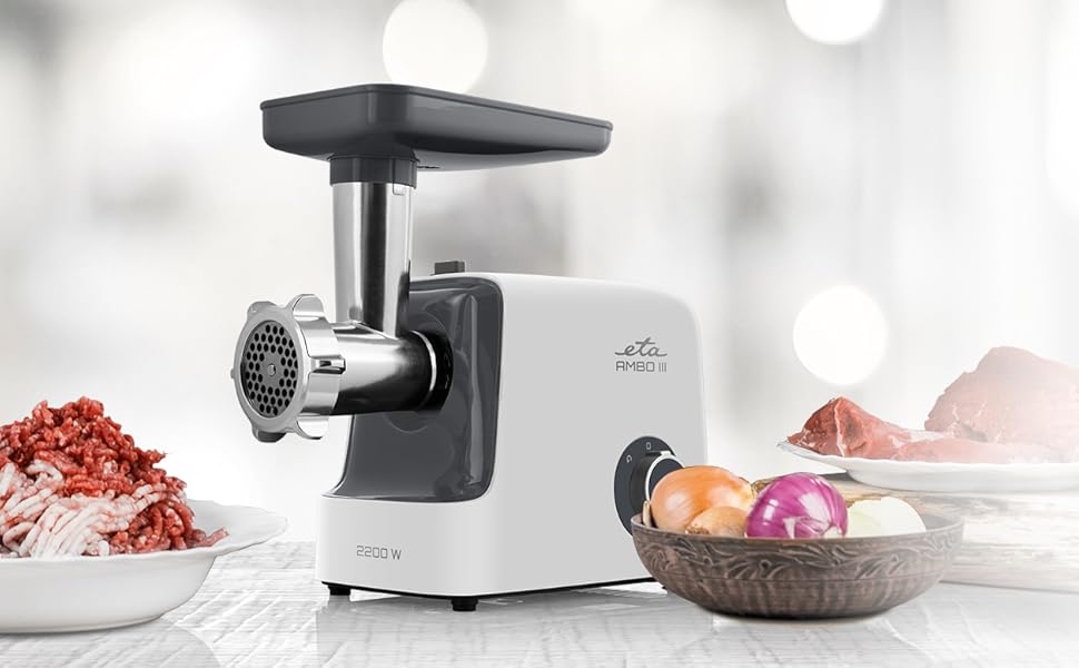 М'ясорубка електрична Ambo 3I 2200 Вт: подрібнення м'яса, приготування ковбас, нарізка овочів, насадка для кеббе