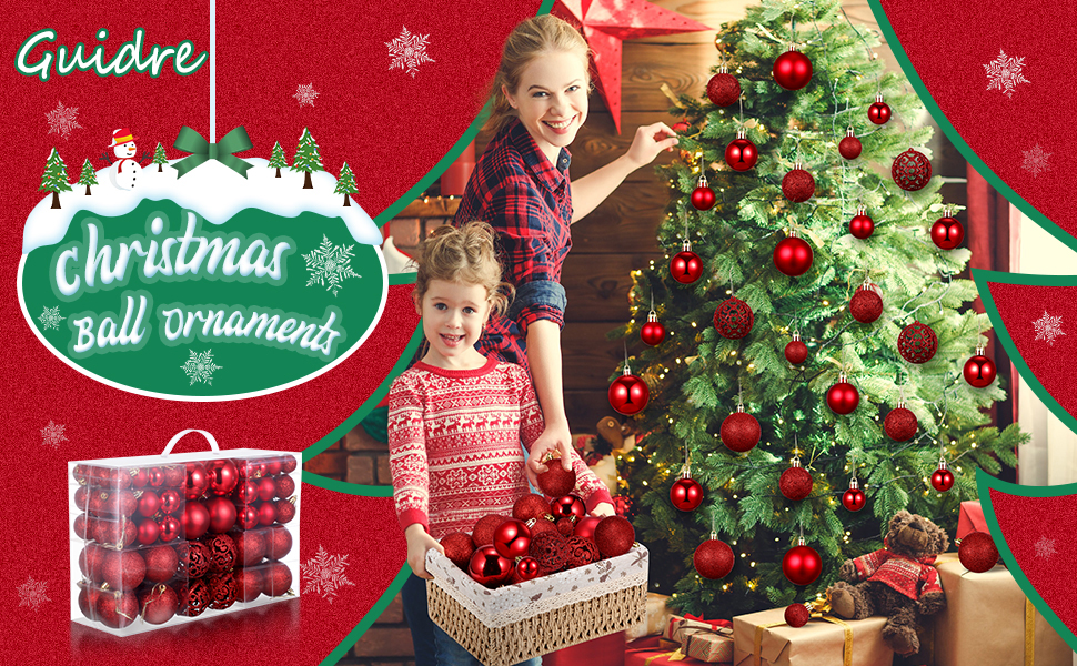 Новорічні кулі 50 шт. 3/4/6 см, блискучі кулі для прикраси ялинки, пластикові, червоні