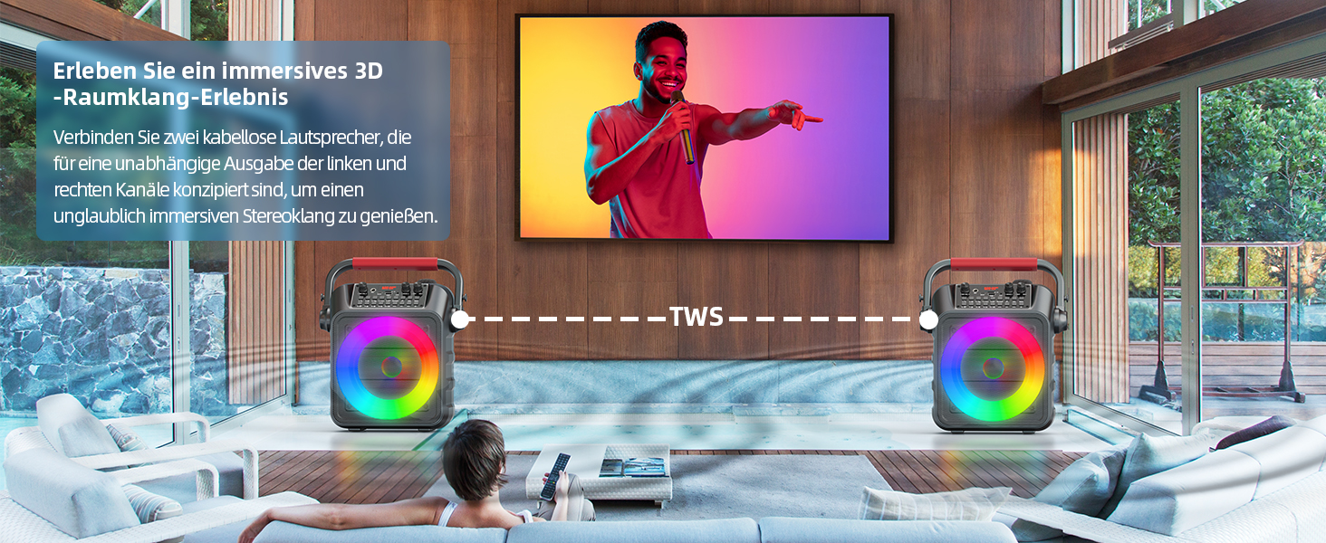 Портативна караоке-машина з 2 мікрофонами та LED-підсвіткою, Bluetooth, AUX, USB, TF, TWS, для вечірок та подарунків (дорослим та дітям)