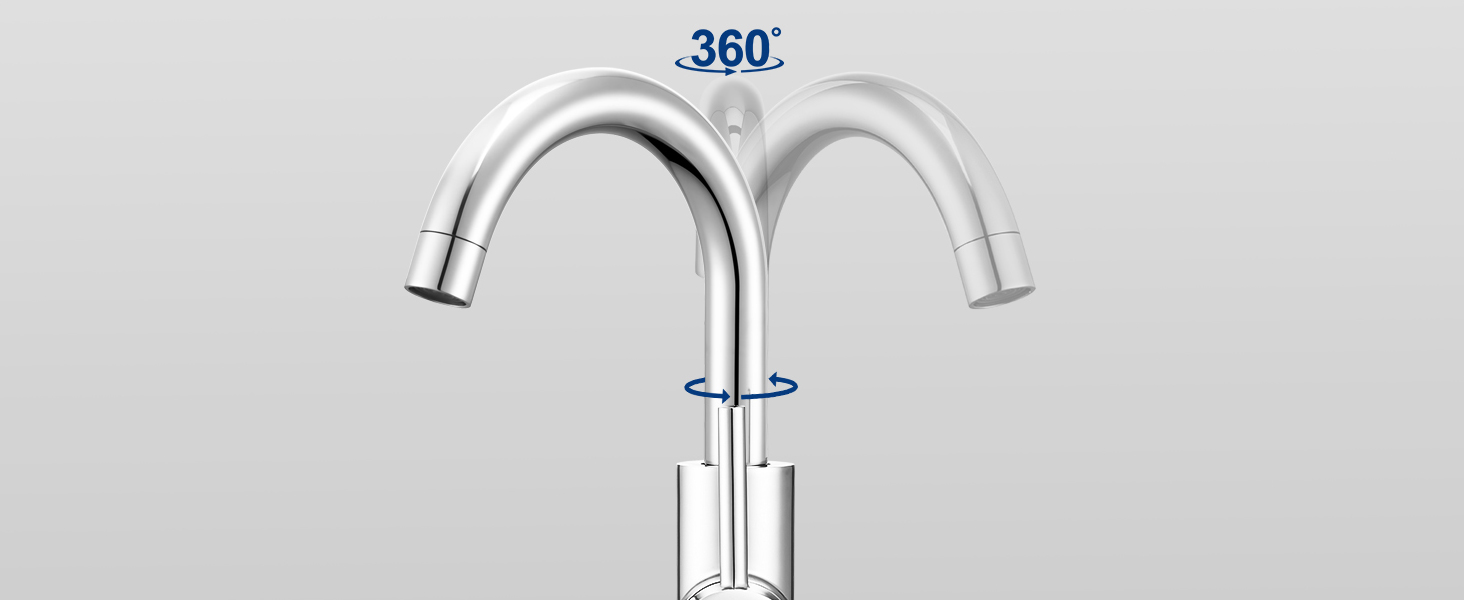 Кухонний змішувач Auralum для низького тиску, 360° обертання, 3 підключення, з міді з хромовим покриттям