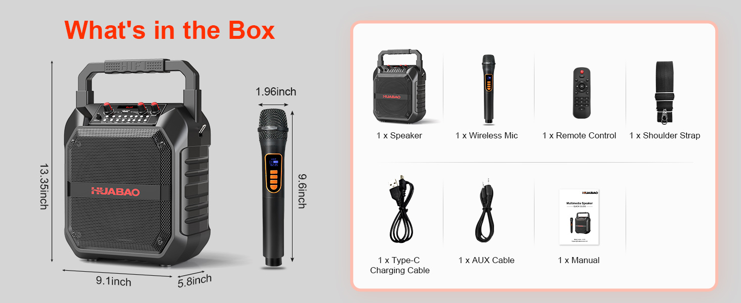 Караоке-машина портативна Bluetooth зі справжнім мікрофоном для дорослих та дітей, PA-система з пультом керування, підтримка TF-картки/USB/FM/AUX для домашніх вечірок (1 мікрофон)