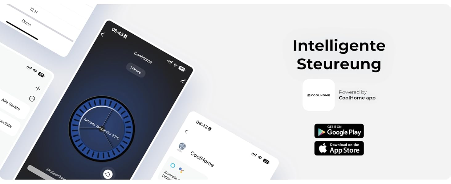 Турбовентилятор CF2401 з пультом керування та додатком: тихий підлоговий вентилятор з таймером та LED-підсвіткою, дитяча безпека, чорний, 102 см