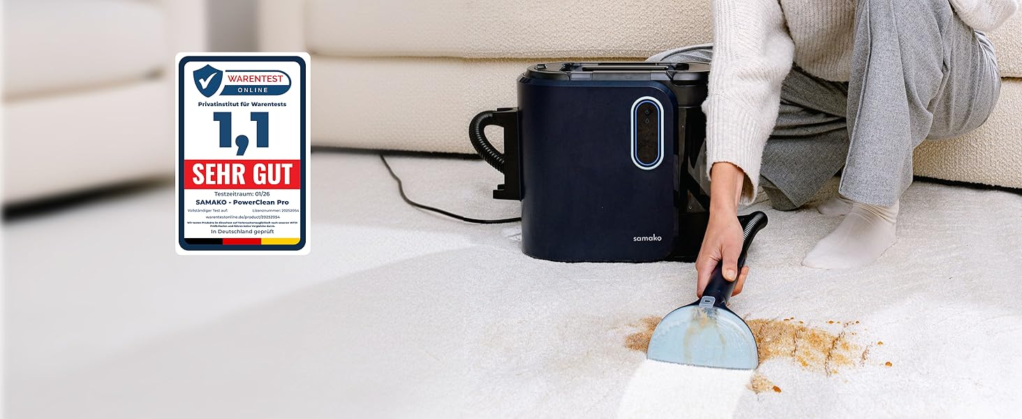 Samako Теперішній очищувач килимів та м'яких меблів – компактний ручний пристрій, потужний 400W двигун, 2 великі резервуари для води, підходить для всіх типів тканини (потужна версія (2000 Вт))
