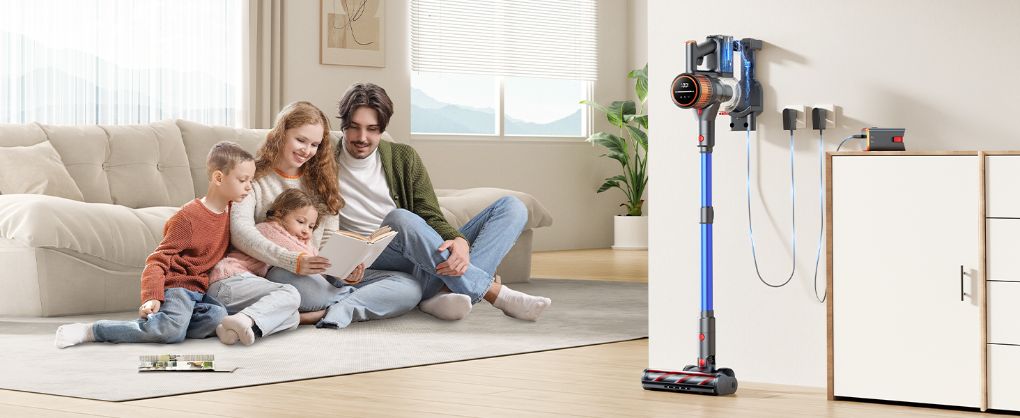 SunSare Бездротовий акумуляторний пилосос 550W/45000Pa/60хв, з базою для зарядки, легкий, тихий, для твердих поверхонь, килимів та шерсті тварин