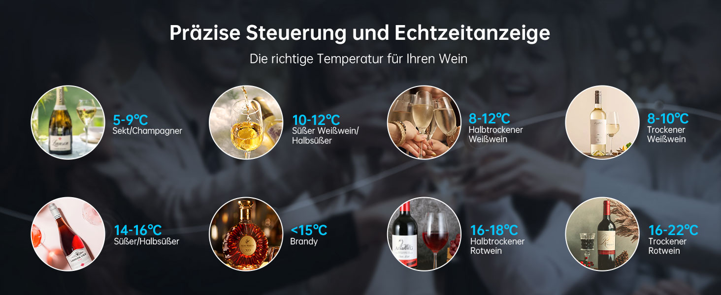 WIE 33 Liter Wine Fridge - 1 Zone Wine Cooler with Glass Door & LED Touch Panel - Mini Wine Refrigerator for 8 Bottles
