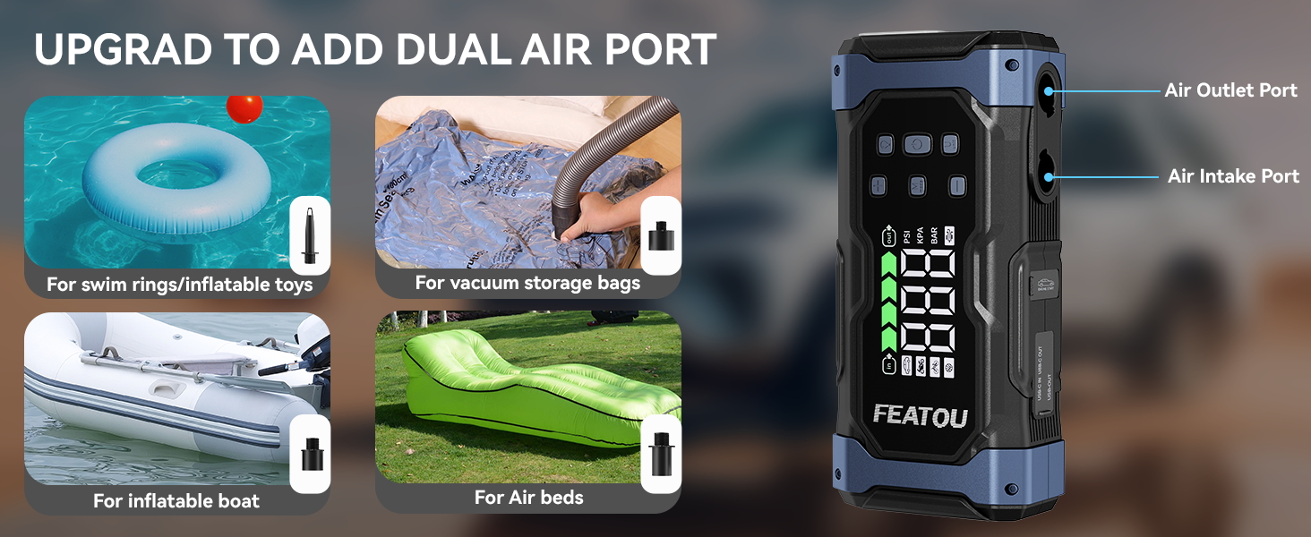 Powerbank для автомобіля Starthilfe 7000A з компресором 150PSI, 12V, до 10L дизеля, QC3.0, LCD, ліхтарик