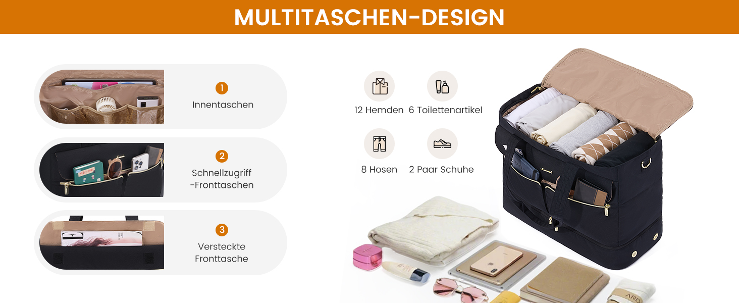 Сумка-валіза LOVEVOOK для жінок, 45L: велика валіза-рюкзак, сумка для подорожей, спортивна сумка, сумка для вихідної поїздки, клінічна сумка, сумка для пологового будинку, з косметичкою, відділенням для взуття та вологонепроникним відділенням, чорна