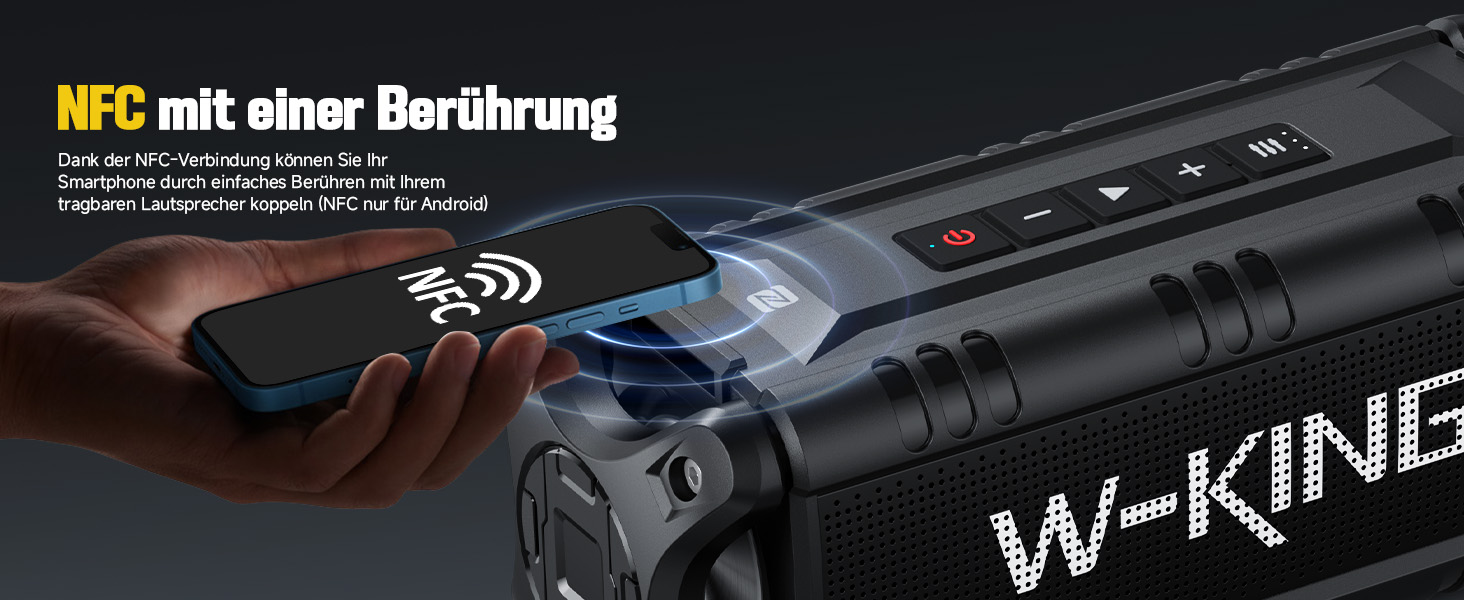 W-KING Портативна Bluetooth Колонка 90W з Глибоким Басом, DSP, 40 годин акумулятора та IPX6 Захистом від Води. Підтримка Powerbank, EQ, AUX та TF-карта. Чорний Колір. Ідеально для кемпінгу, пляжу та саду.
