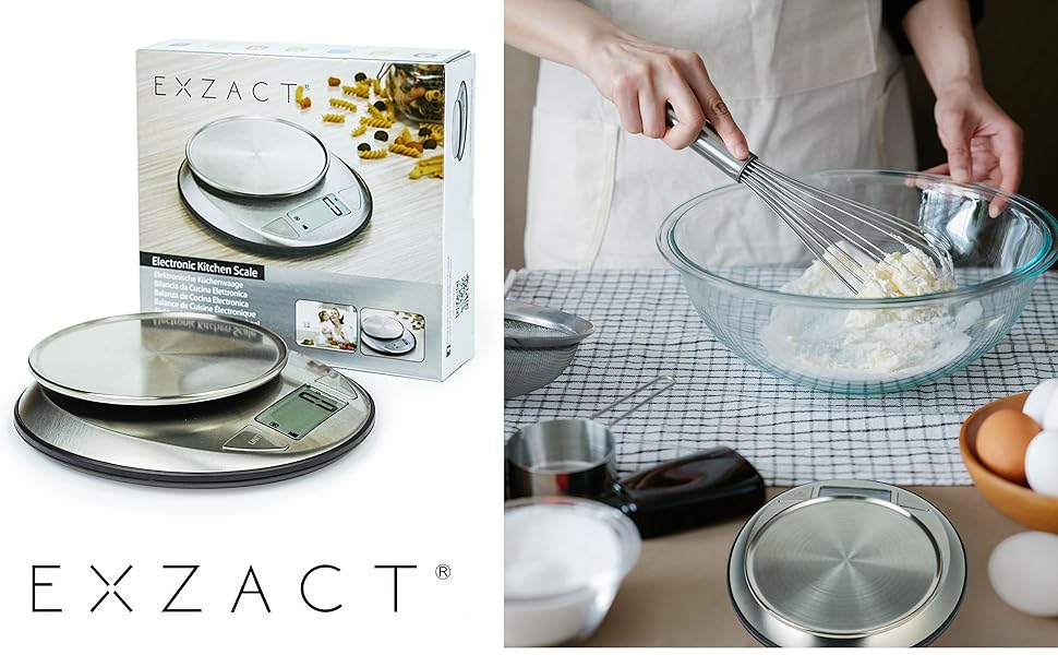 Електронна кухонна вага EXZACT з нержавіючої сталі з мискою для приготування їжі та випічки, функція тарування, максимальна вага 5 кг (EX4362)
