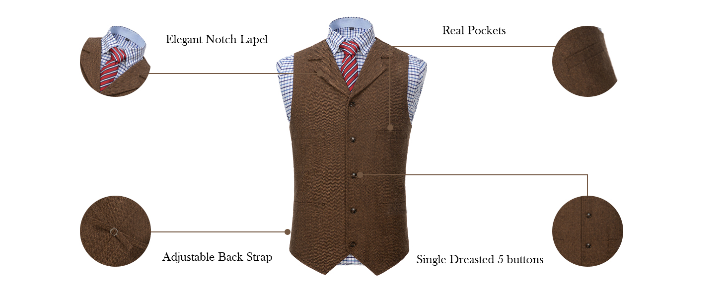 Костюм-тріо чоловічий твід вінтажний з жилетом Туікайо, Herringbone, вовна, XL, коричневий