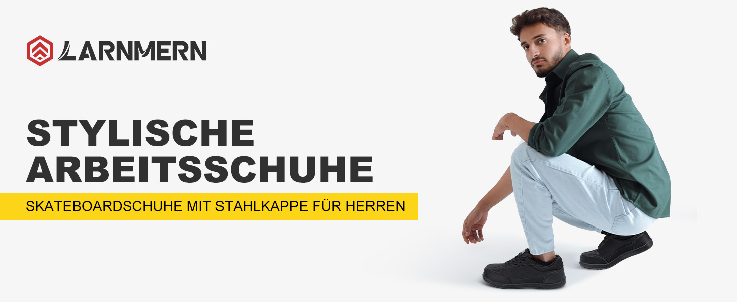 Черевики робочі чоловічі LARNMERN, антиковзаючі, дихаючі, з широким носком, сталевий підносок (чорний, 45 EU)