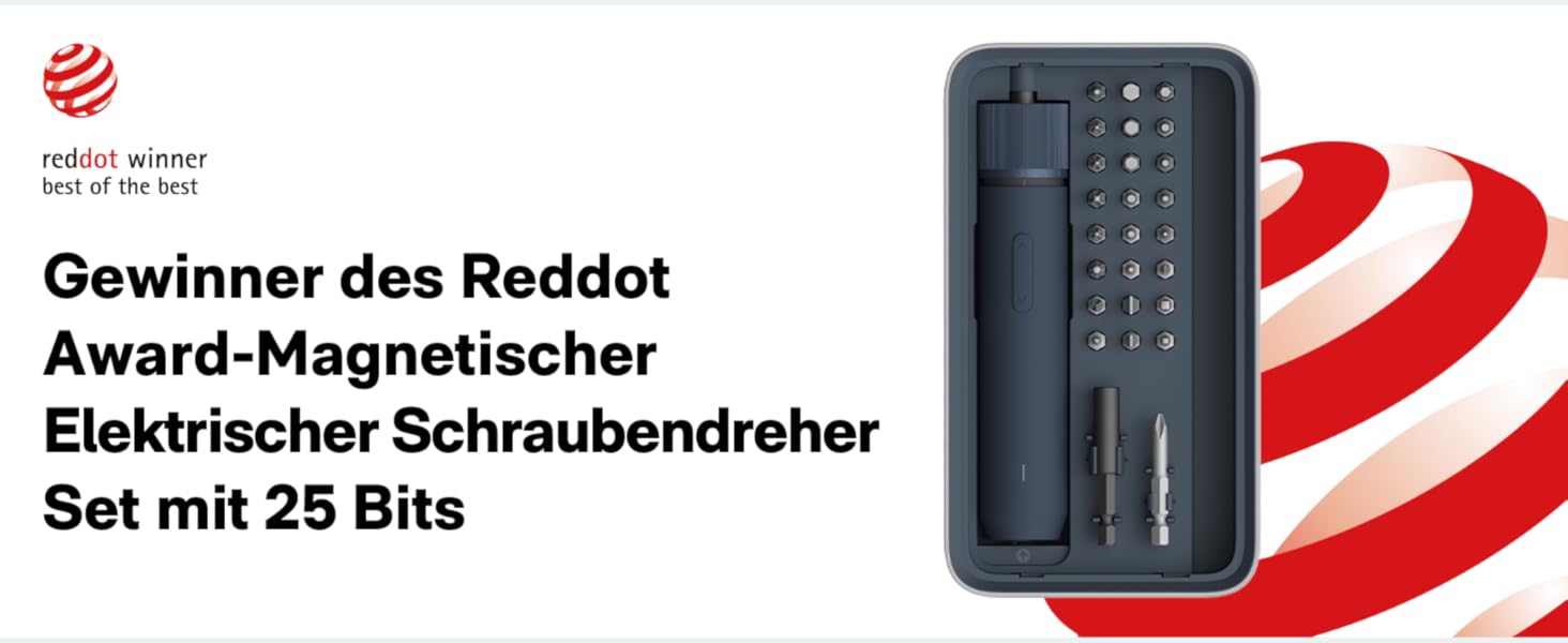 Акумуляторний шуруповерт HOTO з магнітом та 25 бітами, LED-підсвічуванням, 3 рівнями крутного моменту (1.5/3/4 Н.м), акумулятор 1500 мАг, зарядка USB-C, для ремонту меблів та електроприладів