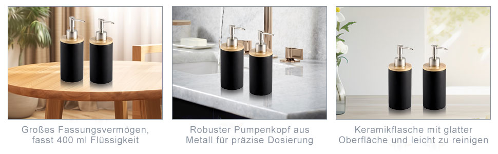 Дозатор для мила з кераміки, 500 мл, з металевим насосом, 2 шт. (білий/чорний)