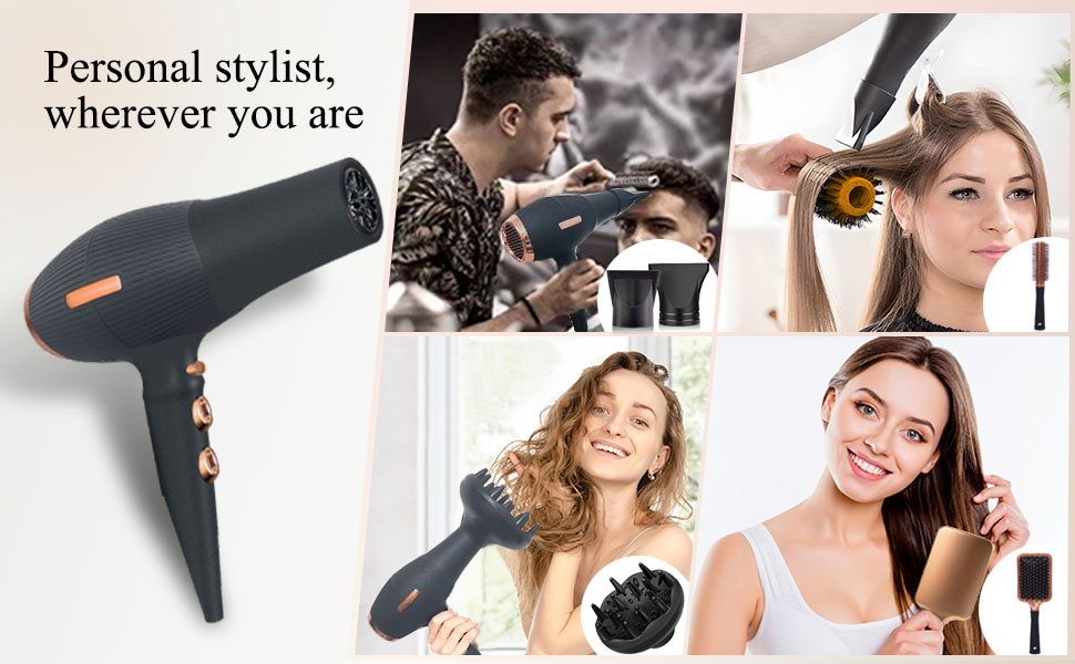 Професійний фен лоеvely рожевий 2400W з іонізацією та AC мотором, з насадкою-дифузором, 3 режими нагріву та 2 швидкості, для дому та салону