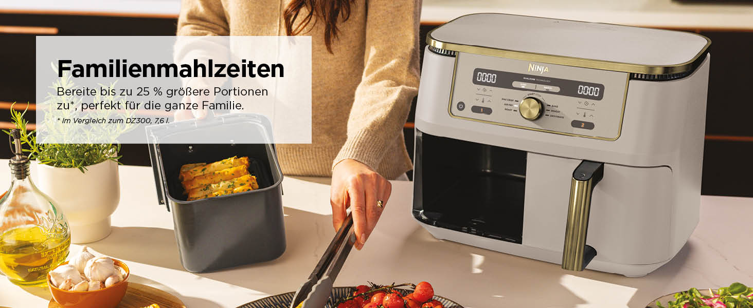 Фритюрниця Ninja Dual Zone Digital Air Fryer 9.5L з двома відсіками, 6-в-1, Stone/Gold DZ400EUSTGD