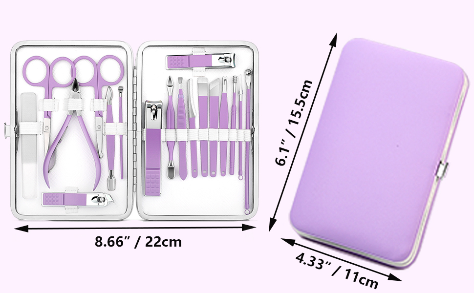 Набір для манікюру та педикюру професійний 18 предметів з кейсом (фіолетовий)