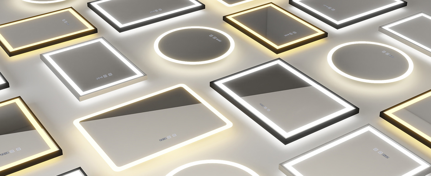 Дзеркало YOURLITE з підсвічуванням 70x50 см, LED дзеркало для ванної кімнати з годинником, сенсорне керування, 3 кольори світла, регулювання яскравості, антизапар, пам'ять, срібний (чорний-5070)